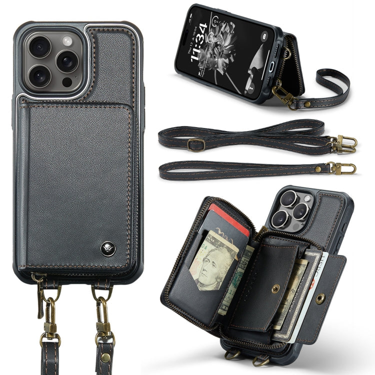 For iPhone 16 Pro JEEHOOD C22 Series Zipper Wallet Leather Phone Case with Dual Lanyard(Black) - iPhone 16 Pro Cases by JEEHOOD | Online Shopping South Africa | PMC Jewellery | Buy Now Pay Later Mobicred