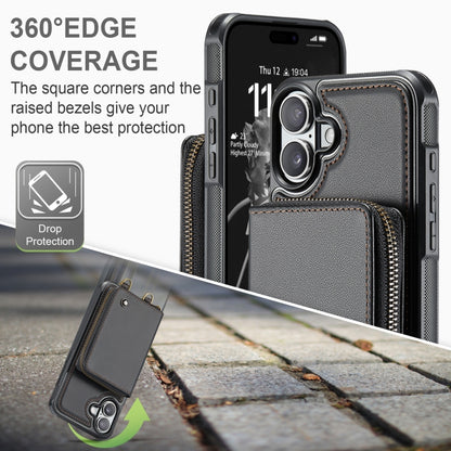 For iPhone 16 Plus JEEHOOD C22 Series Zipper Wallet Leather Phone Case with Dual Lanyard(Coffee) - iPhone 16 Plus Cases by JEEHOOD | Online Shopping South Africa | PMC Jewellery | Buy Now Pay Later Mobicred