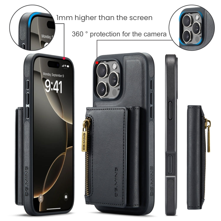 For iPhone 16 Pro DG.MING M5 Series Zip RFID Multi Card Detachable Leather Phone Case(Black) - iPhone 16 Pro Cases by DG.MING | Online Shopping South Africa | PMC Jewellery | Buy Now Pay Later Mobicred