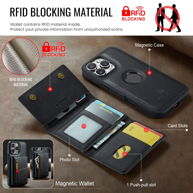 For iPhone 16 Pro DG.MING M5 Series Zip RFID Multi Card Detachable Leather Phone Case(Black) - iPhone 16 Pro Cases by DG.MING | Online Shopping South Africa | PMC Jewellery | Buy Now Pay Later Mobicred