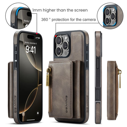 For iPhone 16 Pro DG.MING M5 Series Zip RFID Multi Card Detachable Leather Phone Case(Coffee) - iPhone 16 Pro Cases by DG.MING | Online Shopping South Africa | PMC Jewellery | Buy Now Pay Later Mobicred