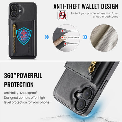 For iPhone 16 Plus DG.MING M5 Series Zip RFID Multi Card Detachable Leather Phone Case(Black) - iPhone 16 Plus Cases by DG.MING | Online Shopping South Africa | PMC Jewellery | Buy Now Pay Later Mobicred