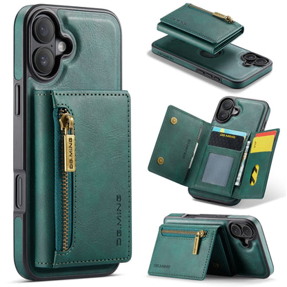 For iPhone 16 Plus DG.MING M5 Series Zip RFID Multi Card Detachable Leather Phone Case(Green) - iPhone 16 Plus Cases by DG.MING | Online Shopping South Africa | PMC Jewellery | Buy Now Pay Later Mobicred