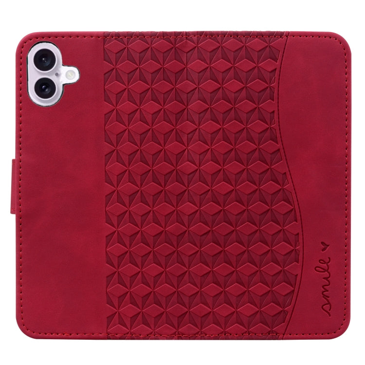 For iPhone 16 Plus Business Diamond Buckle Leather Phone Case with Lanyard(Wine Red) - iPhone 16 Plus Cases by PMC Jewellery | Online Shopping South Africa | PMC Jewellery | Buy Now Pay Later Mobicred