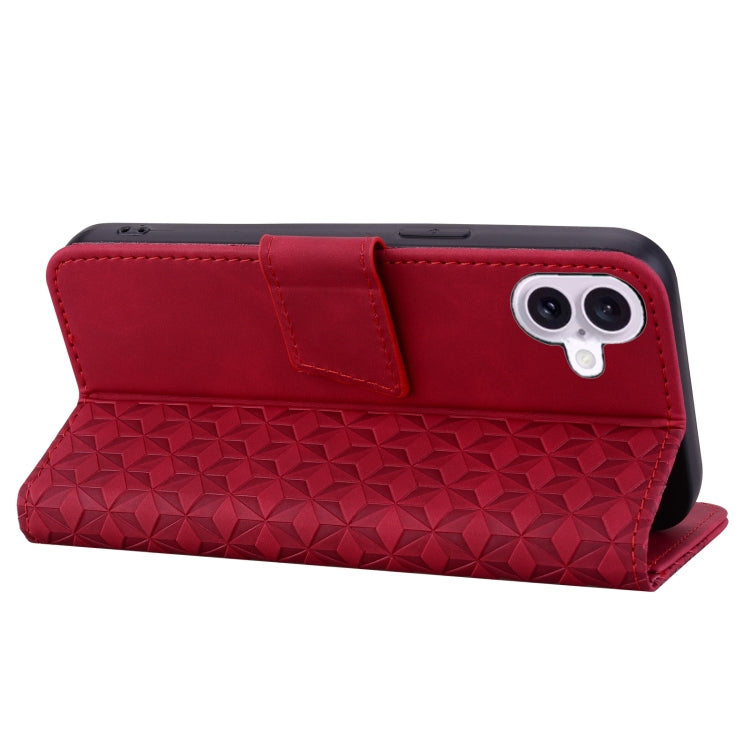 For iPhone 16 Plus Business Diamond Buckle Leather Phone Case with Lanyard(Wine Red) - free shipping - PMC TechLife - Order now!
