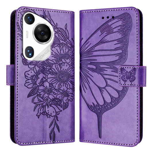 For Huawei Pura 70 Pro Embossed Butterfly Leather Phone Case(Purple) - Huawei Cases by PMC Jewellery | Online Shopping South Africa | PMC Jewellery | Buy Now Pay Later Mobicred