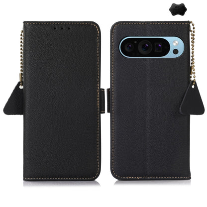 For Google Pixel 9 Side-Magnetic TJ Genuine Leather RFID Phone Case(Black) - Google Cases by PMC Jewellery | Online Shopping South Africa | PMC Jewellery | Buy Now Pay Later Mobicred