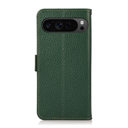 For Google Pixel 9 Pro KHAZNEH Side-Magnetic Litchi Genuine Leather RFID Phone Case(Green) - Google Cases by PMC Jewellery | Online Shopping South Africa | PMC Jewellery | Buy Now Pay Later Mobicred