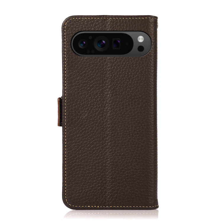 For Google Pixel 9 Pro KHAZNEH Side-Magnetic Litchi Genuine Leather RFID Phone Case(Brown) - Google Cases by PMC TechLife | Online Shopping South Africa | PMC TechLife | Buy Now Pay Later Mobicred