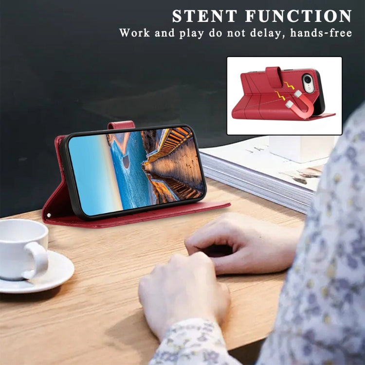 For iPhone 16e PU Genuine Leather Texture Embossed Line Phone Case(Red) - iPhone 16e Cases by PMC TechLife | Online Shopping South Africa | PMC TechLife | Buy Now Pay Later Mobicred