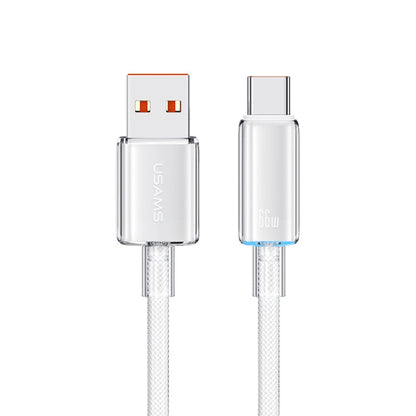 USAMS USB To Type-C 6A Aluminum Alloy Clear LED Fast Charge Data Cable, Length: 1.2m(White) - Multifunction Cable by USAMS | Online Shopping South Africa | PMC Jewellery | Buy Now Pay Later Mobicred