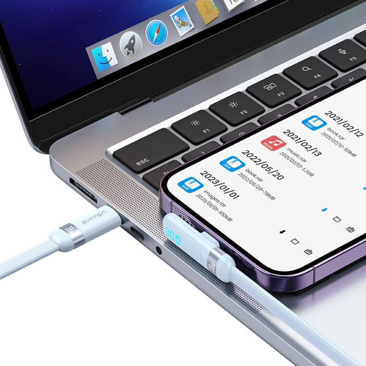 USAMS US-SJ652 PD 30W USB-C/Type-C to 8 Pin Aluminum Alloy Digital Display Fast Charging Elbow Data Cable, Length: 1.2m(Blue) - 2 in 1 Cable by USAMS | Online Shopping South Africa | PMC Jewellery | Buy Now Pay Later Mobicred