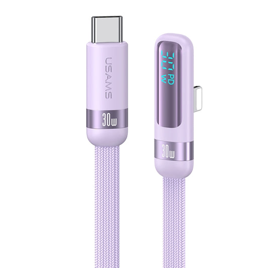 USAMS US-SJ652 PD 30W USB-C/Type-C to 8 Pin Aluminum Alloy Digital Display Fast Charging Elbow Data Cable, Length: 1.2m(Purple) - 2 in 1 Cable by USAMS | Online Shopping South Africa | PMC Jewellery | Buy Now Pay Later Mobicred