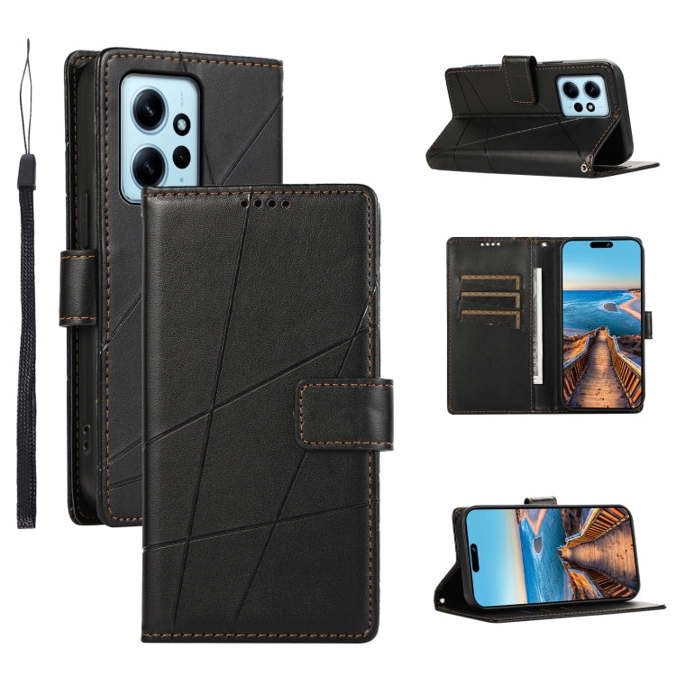 For Xiaomi Redmi Note 12 4G PU Genuine Leather Texture Embossed Line Phone Case(Black) - Xiaomi Cases by PMC Jewellery | Online Shopping South Africa | PMC Jewellery | Buy Now Pay Later Mobicred