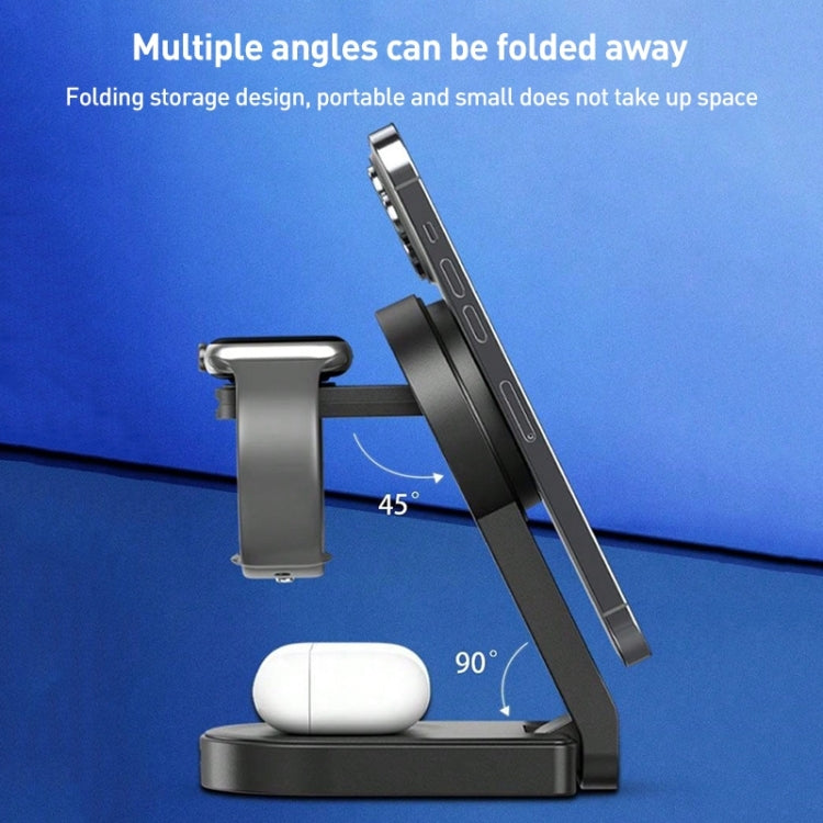 B-23 3 in 1 Foldable Magnetic Wireless Charger Phone Holder, Plug:UK Plug(White) - Wireless Charger by PMC TechLife | Online Shopping South Africa | PMC TechLife