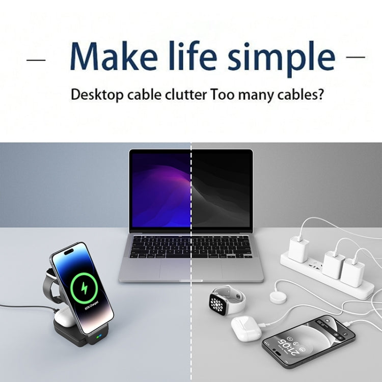 B-23 3 in 1 Foldable Magnetic Wireless Charger Phone Holder, Plug:AU Plug(Black) - Wireless Charger by PMC TechLife | Online Shopping South Africa | PMC TechLife
