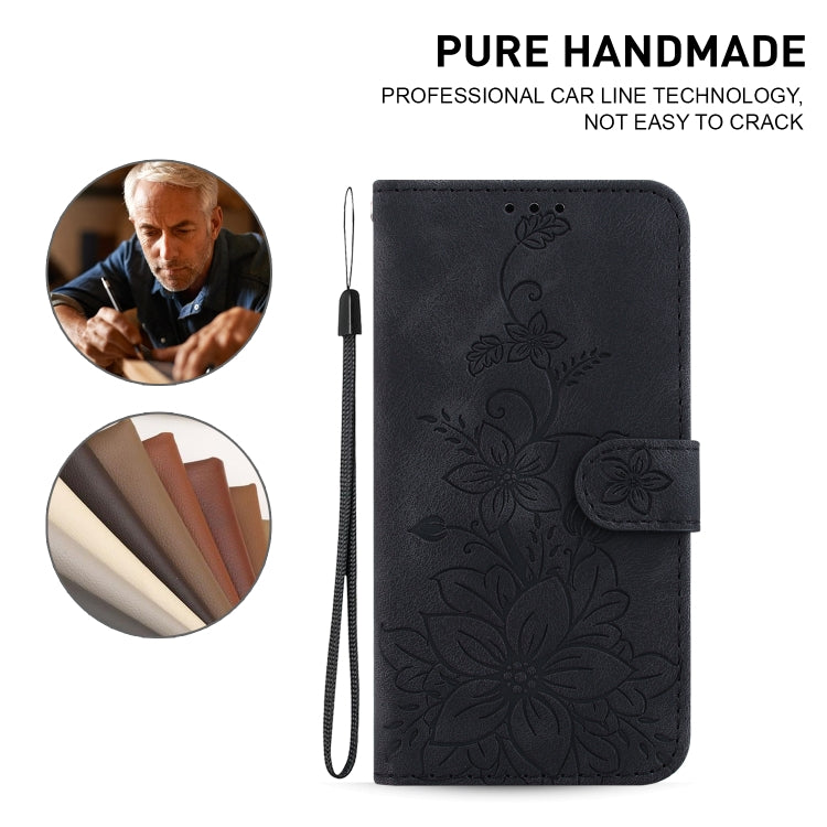 For Honor Magic6 Pro Lily Embossed Leather Phone Case(Black) - Honor Cases by PMC Jewellery | Online Shopping South Africa | PMC Jewellery | Buy Now Pay Later Mobicred