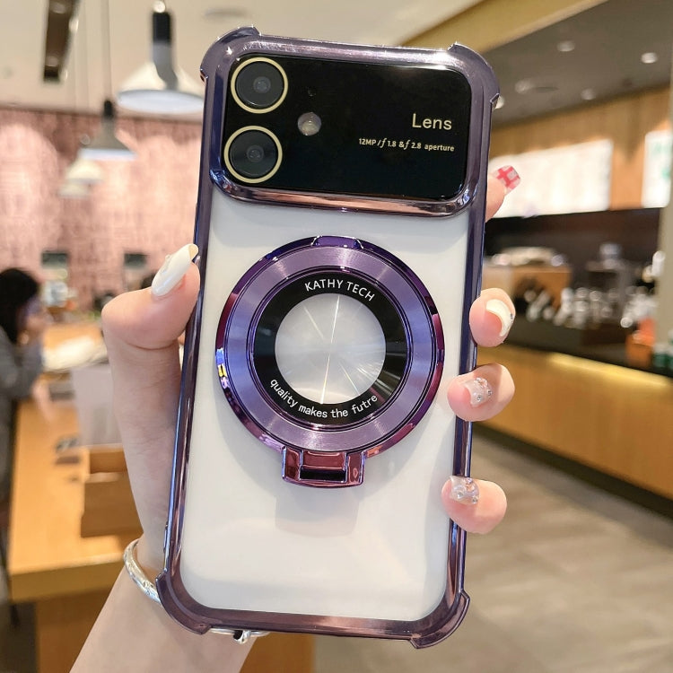 For iPhone 12 MagSafe Holder Shockproof TPU Phone Case with Lens Film(Purple) - iPhone 12 / 12 Pro Cases by PMC Jewellery | Online Shopping South Africa | PMC Jewellery