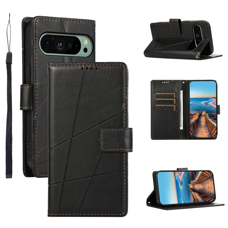 For Google Pixel 9 PU Genuine Leather Texture Embossed Line Phone Case(Black) - Google Cases by PMC Jewellery | Online Shopping South Africa | PMC Jewellery | Buy Now Pay Later Mobicred