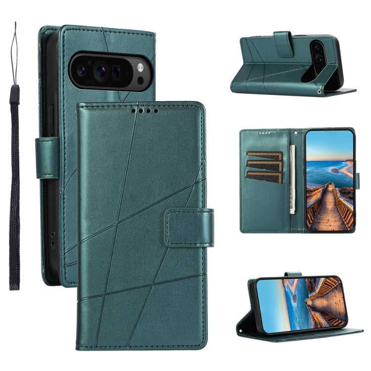 For Google Pixel 9 Pro PU Genuine Leather Texture Embossed Line Phone Case(Green) - Google Cases by PMC Jewellery | Online Shopping South Africa | PMC Jewellery | Buy Now Pay Later Mobicred