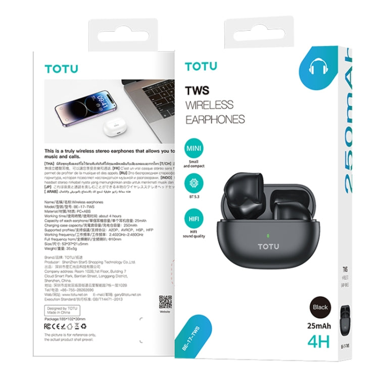 TOTU BE -17-TWS Bluetooth 5.3 Wireless Bluetooth Earphone(Black) - TWS Earphone by TOTUDESIGN | Online Shopping South Africa | PMC Jewellery | Buy Now Pay Later Mobicred