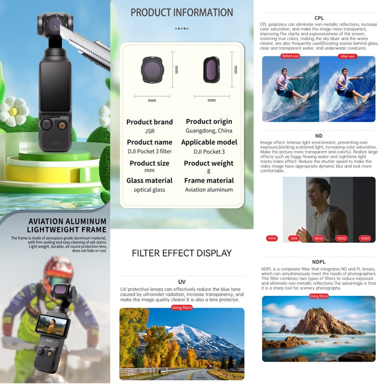 For DJI OSMO Pocket 3 JSR CB Series Camera Lens Filter, Filter:4 in 1 ND8/16/32/64PL - Lens Accessories by JSR | Online Shopping South Africa | PMC TechLife | Buy Now Pay Later Mobicred