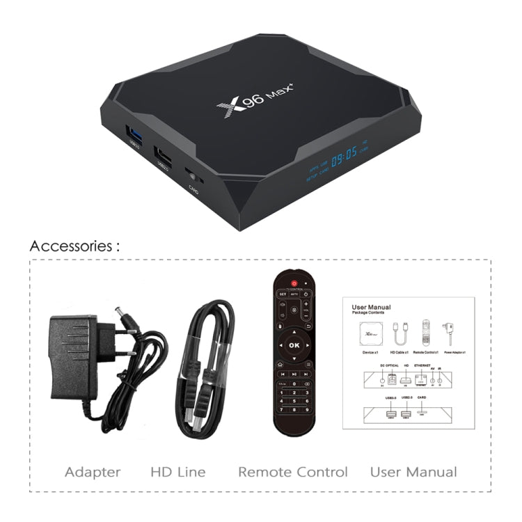 X96 max+ 4K Smart TV Box, Android 9.0, Amlogic S905X3 Quad-Core Cortex-A55,4GB+64GB, Support LAN, AV, 2.4G/5G WiFi, USBx2,TF Card, EU Plug - Amlogic S905 by PMC Jewellery | Online Shopping South Africa | PMC Jewellery | Buy Now Pay Later Mobicred