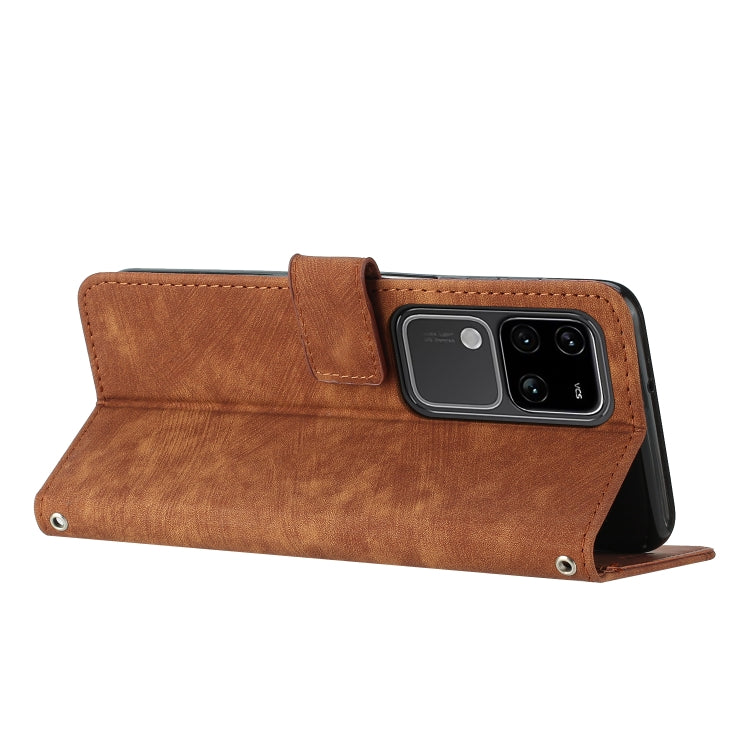 For vivo S18 / S18 Pro Skin Feel Stripe Pattern Leather Phone Case with Lanyard(Brown) - S18 Cases by PMC TechLife | Online Shopping South Africa | PMC TechLife | Buy Now Pay Later Mobicred
