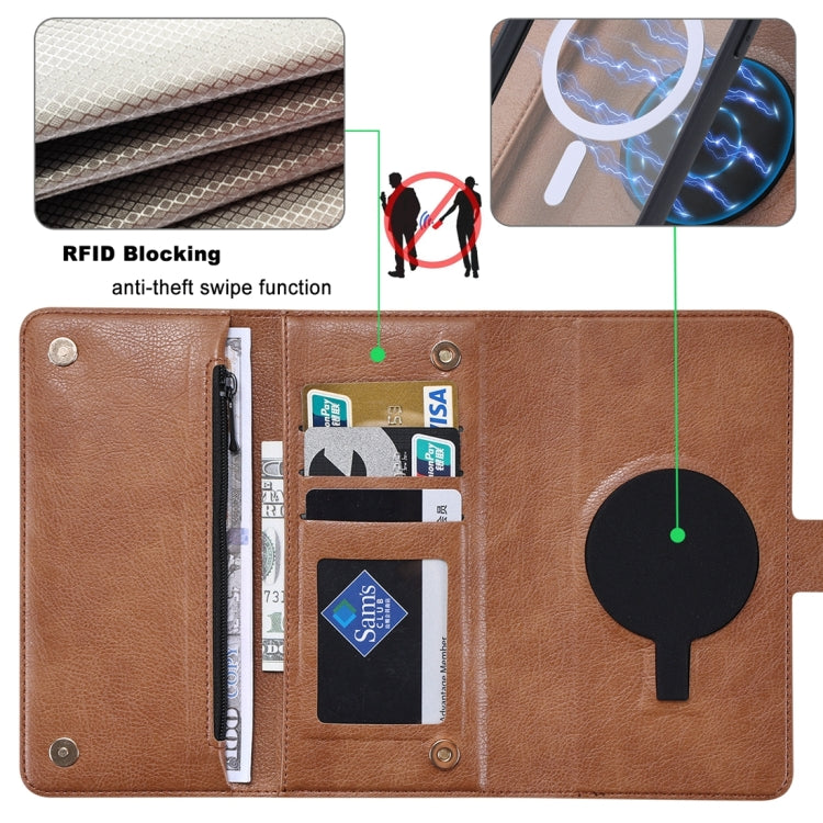 For iPhone 14 ViLi GV Series MagSafe Magnetic Zipper Leather Phone Case(Brown) - free shipping - PMC Jewellery - Order now!