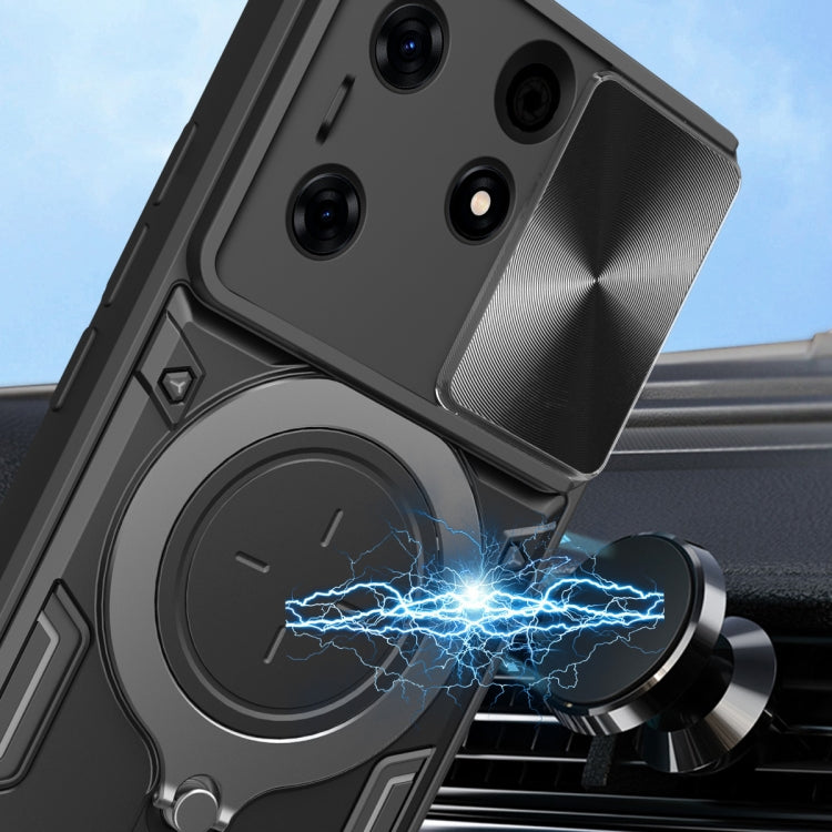 For Tecno Spark 10 Pro 4G CD Texture Sliding Camshield Magnetic Holder Phone Case(Blue) - Tecno Cases by PMC TechLife | Online Shopping South Africa | PMC TechLife | Buy Now Pay Later Mobicred