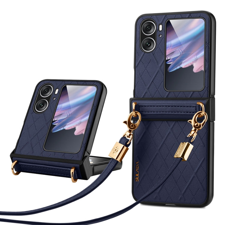 For OPPO Find N2 Flip SULADA Elegant Rhombic Texture Folding Phone Case with Lanyard(Blue) - OPPO Cases by SULADA | Online Shopping South Africa | PMC TechLife | Buy Now Pay Later Mobicred