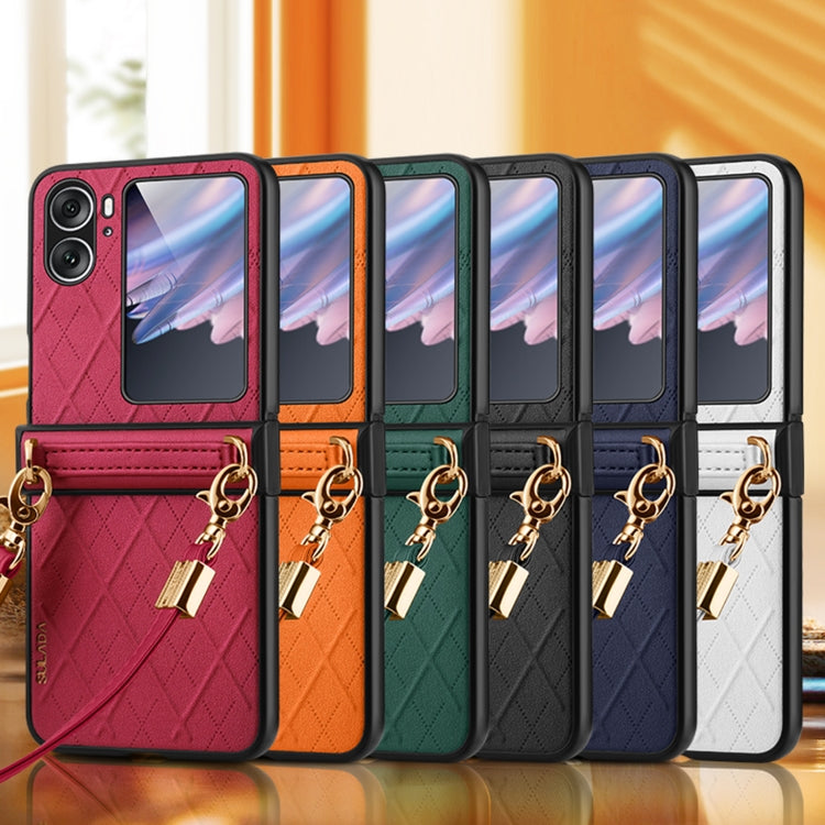 For OPPO Find N2 Flip SULADA Elegant Rhombic Texture Folding Phone Case with Lanyard(Blue) - OPPO Cases by SULADA | Online Shopping South Africa | PMC TechLife | Buy Now Pay Later Mobicred