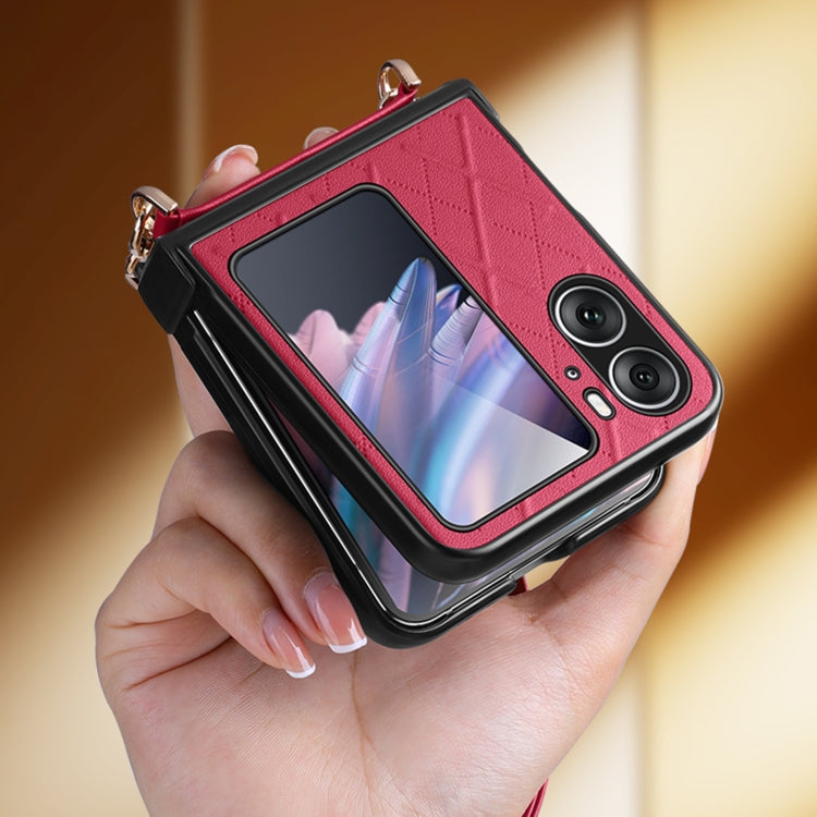 For OPPO Find N2 Flip SULADA Elegant Rhombic Texture Folding Phone Case with Lanyard(Blue) - OPPO Cases by SULADA | Online Shopping South Africa | PMC TechLife | Buy Now Pay Later Mobicred