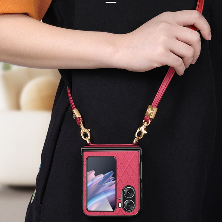 For OPPO Find N2 Flip SULADA Elegant Rhombic Texture Folding Phone Case with Lanyard(Blue) - OPPO Cases by SULADA | Online Shopping South Africa | PMC TechLife | Buy Now Pay Later Mobicred