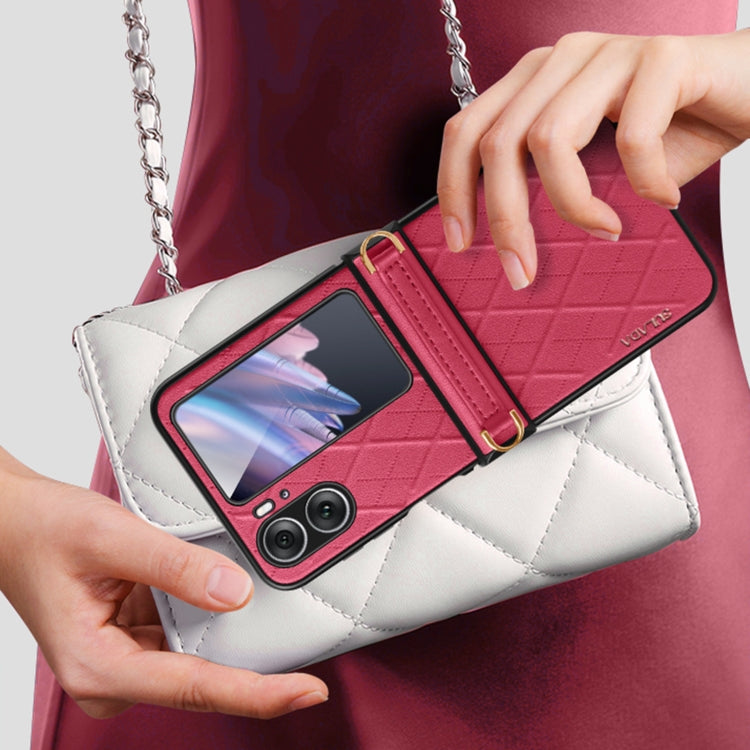 For OPPO Find N2 Flip SULADA Elegant Rhombic Texture Folding Phone Case with Lanyard(Blue) - OPPO Cases by SULADA | Online Shopping South Africa | PMC TechLife | Buy Now Pay Later Mobicred