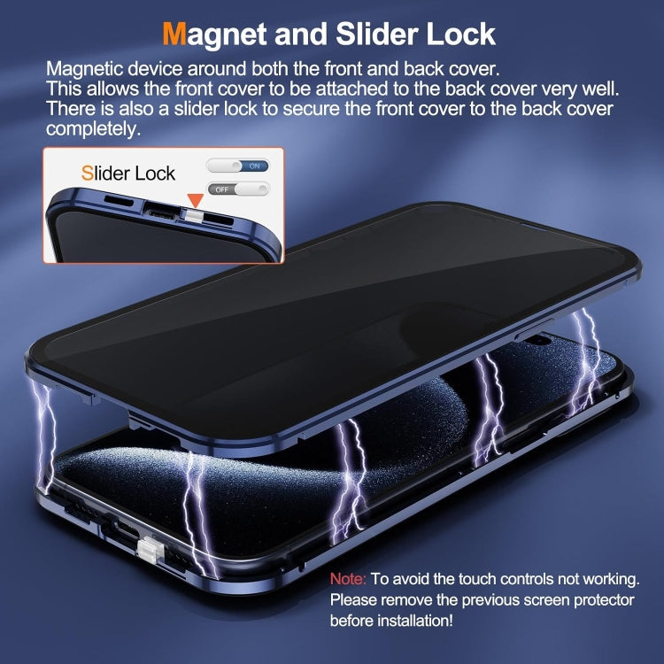 For iPhone 16 Anti-peeping Magnetic Double-sided Tempered Glass Phone Case(Blue) - iPhone 16 Cases by PMC Jewellery | Online Shopping South Africa | PMC Jewellery | Buy Now Pay Later Mobicred