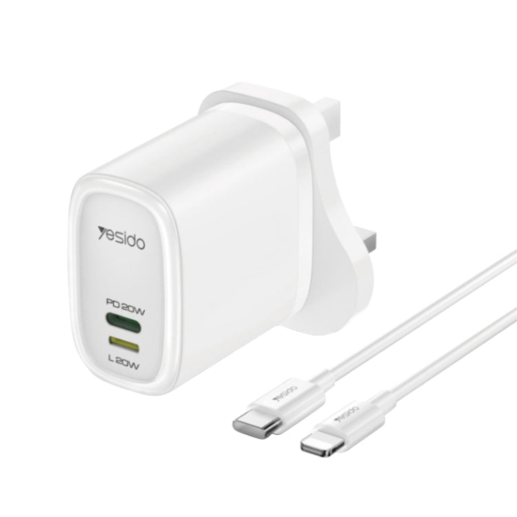 Yesido YC43 PD 20W USB-C / Type-C + 8 Pin Travel Charger with 1m Type-C to 8 Pin Cable, UK Plug(White) - USB Charger by Yesido | Online Shopping South Africa | PMC Jewellery | Buy Now Pay Later Mobicred