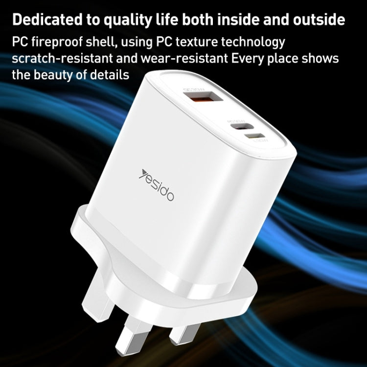 Yesido YC51 30W USB-C / Type-C + USB + 8 Pin Travel Charger with 1m Type-C to 8 Pin Cable, UK Plug(White) - USB Charger by Yesido | Online Shopping South Africa | PMC Jewellery | Buy Now Pay Later Mobicred