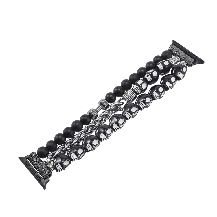 For Apple Watch Series 6 44mm Skull Beaded Watch Band(Black) - Watch Bands by PMC TechLife | Online Shopping South Africa | PMC TechLife