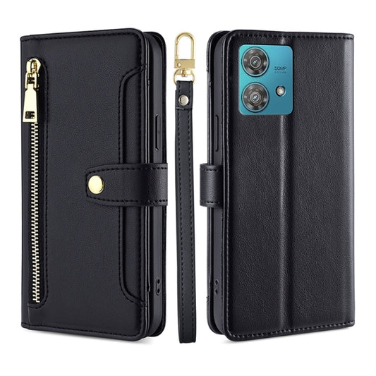 For Motorola Edge 40 Neo 5G Lite Sheep Texture Cross-body Zipper Wallet Leather Phone Case(Black) - Motorola Cases by PMC Jewellery | Online Shopping South Africa | PMC Jewellery | Buy Now Pay Later Mobicred