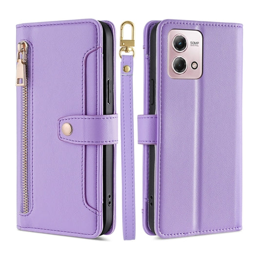 For Motorola Moto G Stylus 4G 2023 Lite Sheep Texture Cross-body Zipper Wallet Leather Phone Case(Purple) - Motorola Cases by PMC Jewellery | Online Shopping South Africa | PMC Jewellery | Buy Now Pay Later Mobicred