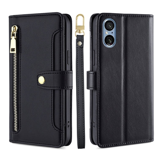 For Sony Xperia 5 V Lite Sheep Texture Cross-body Zipper Wallet Leather Phone Case(Black) - Sony Cases by PMC Jewellery | Online Shopping South Africa | PMC Jewellery | Buy Now Pay Later Mobicred