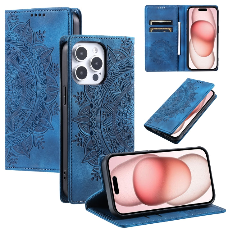 For iPhone 16 Pro Totem Embossed Magnetic Leather Phone Case(Blue) - iPhone 16 Pro Cases by PMC TechLife | Online Shopping South Africa | PMC TechLife | Buy Now Pay Later Mobicred