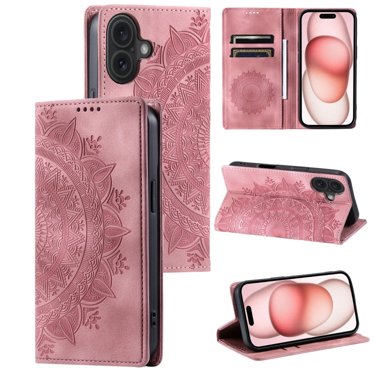 For iPhone 16 Plus Totem Embossed Magnetic Leather Phone Case(Rose Gold) - iPhone 16 Plus Cases by PMC Jewellery | Online Shopping South Africa | PMC Jewellery | Buy Now Pay Later Mobicred