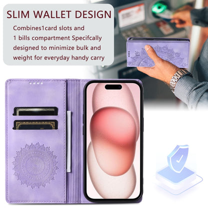 For iPhone 16 Plus Totem Embossed Magnetic Leather Phone Case(Purple) - iPhone 16 Plus Cases by PMC Jewellery | Online Shopping South Africa | PMC Jewellery | Buy Now Pay Later Mobicred