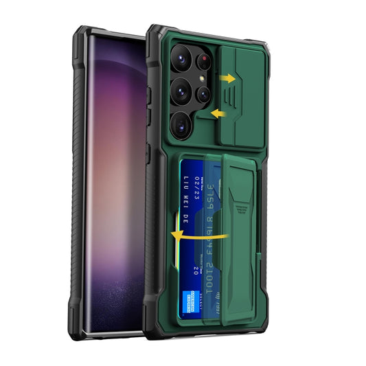 For Samsung Galaxy S24 Ultra 5G Full Coverage Phone Case with Holder / Card Slot(Green) - Galaxy S24 Ultra 5G Cases by PMC Jewellery | Online Shopping South Africa | PMC Jewellery | Buy Now Pay Later Mobicred