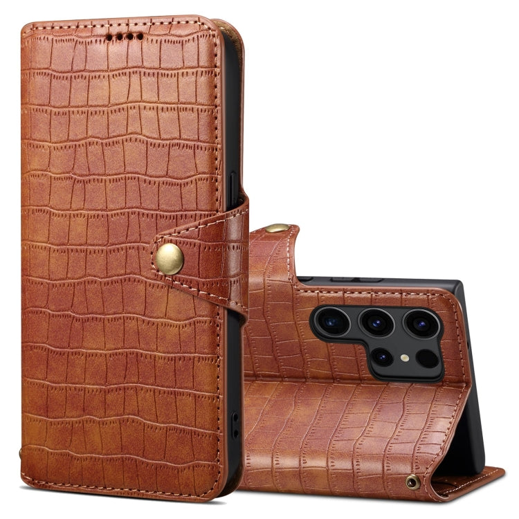 For Samsung Galaxy S24 Ultra 5G Denior Crocodile Texture Oil Edge Leather Phone Case(Brown) - Galaxy S24 Ultra 5G Cases by Denior | Online Shopping South Africa | PMC Jewellery | Buy Now Pay Later Mobicred