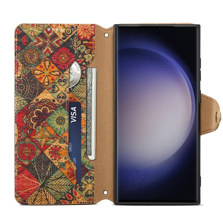 For Samsung Galaxy S24 Ultra 5G Denior Flower Language Series Cork Fabric Oil Edge Leather Phone Case(Autumn) - Galaxy S24 Ultra 5G Cases by Denior | Online Shopping South Africa | PMC Jewellery | Buy Now Pay Later Mobicred