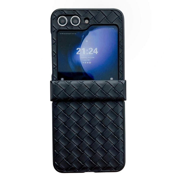 For Samsung Galaxy Z Flip5 Three-piece Set Woven Texture Folding PU Phone Case(Black) - Galaxy Z Flip5 Cases by PMC Jewellery | Online Shopping South Africa | PMC Jewellery