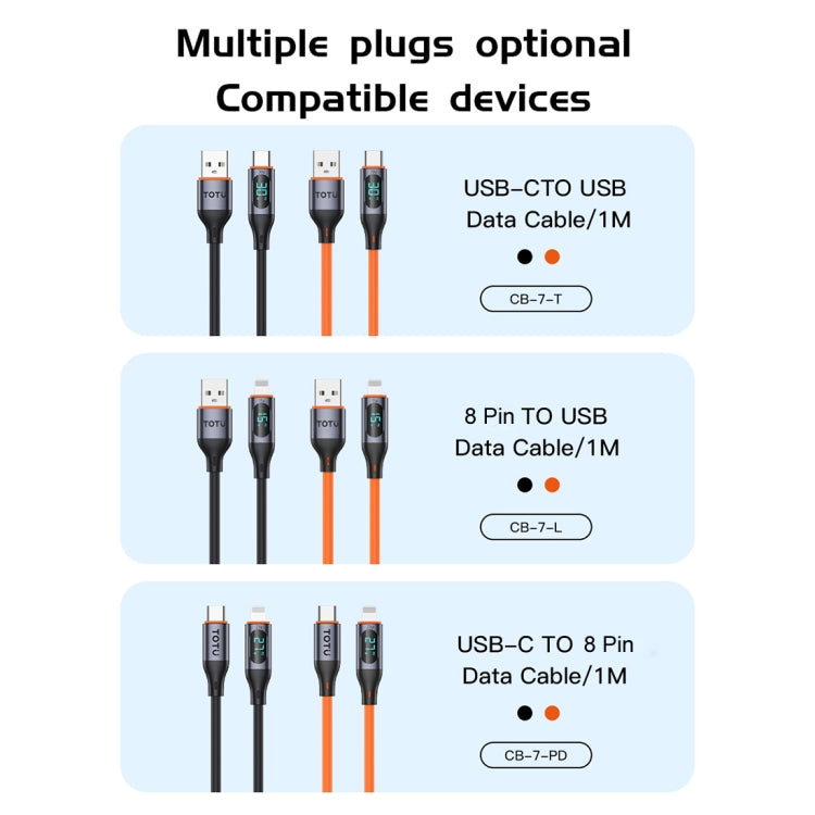 TOTU CB-7-PD 27W USB-C / Type-C to 8 Pin Digital Display Fast Charging Silicone Cable, Length: 1m(Orange) - 2 in 1 Cable by TOTUDESIGN | Online Shopping South Africa | PMC Jewellery | Buy Now Pay Later Mobicred